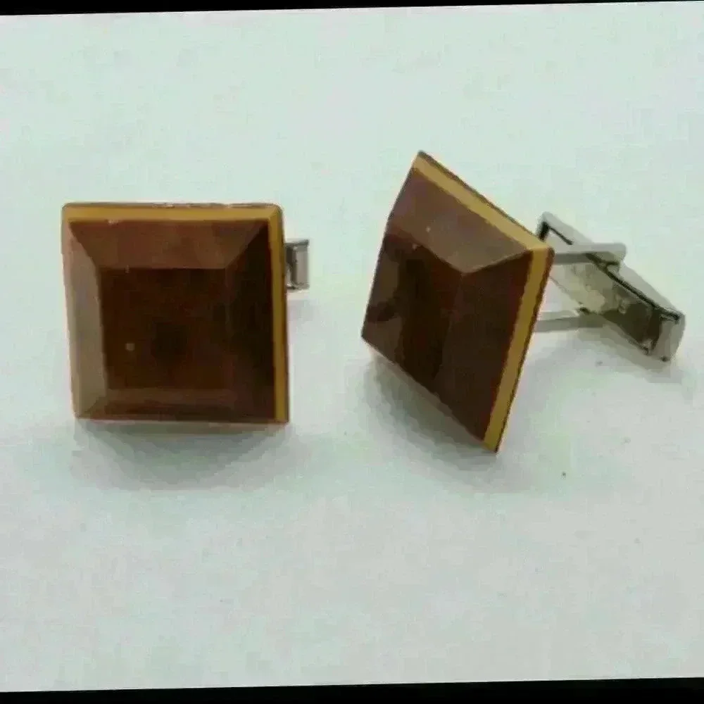 Vintage Wood Cufflinks Cuff Links Mid Century Hand Made Wooden Carved Mod 1950
